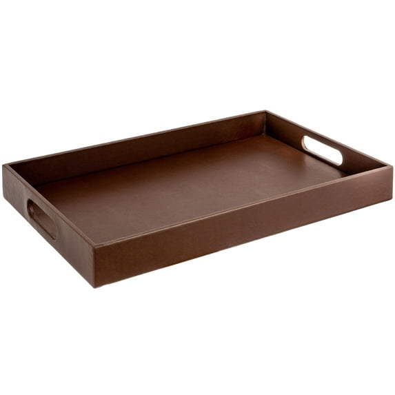 Home Redefined 17.5”x12” Rectangle Classic Faux Leather Decorative Serving Tray with Handles, Brown