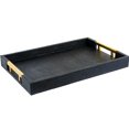 thumbnail image 1 of Home Redefined 17.5”x12” Rectangle Glossy Shagreen Faux Leather Decorative Serving Tray with Gold Polished Metal Handles, Black, 1 of 7