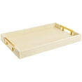 thumbnail image 1 of Home Redefined 17.5”x12” Rectangle Glossy Shagreen Faux Leather Decorative Serving Tray with Gold Polished Metal Handles, Cream, 1 of 7