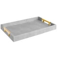thumbnail image 1 of Home Redefined Rectangle Decorative Serving Tray Glossy Shagreen Faux Leather Gold Polished Metal Handles Grey 17.5"x12", 1 of 7