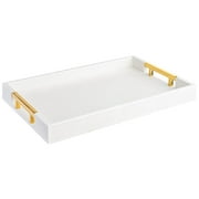 Home Redefined Decorative Serving Tray, Glossy Shagreen Faux Leather, Gold Polished Metal Handles, 18" x 12"