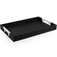thumbnail image 1 of Home Redefined 17.5”x12” Rectangle Shagreen Faux Leather Decorative Serving Tray with Stainless Steel Metal Handles, Black, 1 of 8