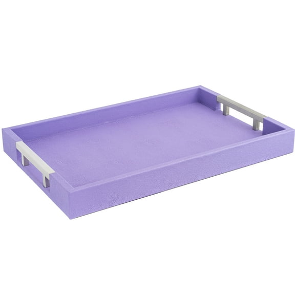 Home Redefined 17..5”x12” Rectangle Shagreen Faux Leather Decorative Serving Tray with Stainless Steel Metal Handles, Purple Lavender