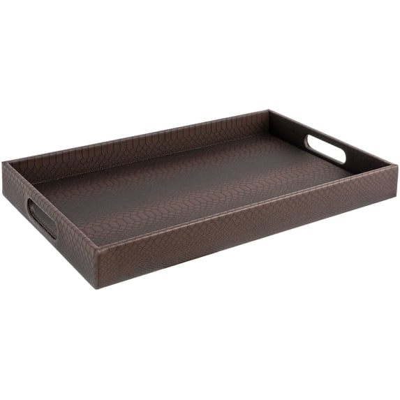 Home Redefined 17.5”x12” Rectangle Snake Faux Leather Decorative Serving Tray with Handles, Brown