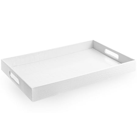 Home Redefined Serving Tray Rectangle White Faux Leather Alligator Print Decorative with Handles 17.5"x12"