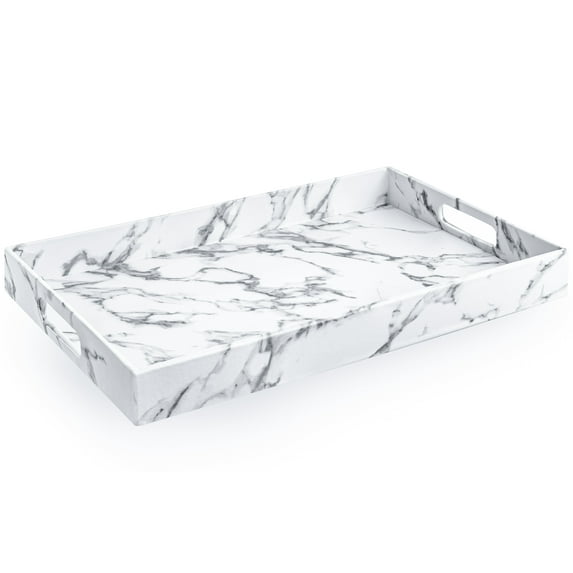 Home Redefined Decorative Serving Tray Rectangle Faux Leather Marble with Handles 17.5x12"
