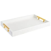 Home Redefined Serving Tray, Rectangle, Faux Leather with Gold Handles, White, 17.5" x 12"