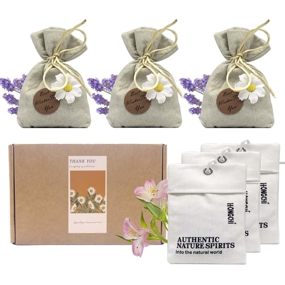 Home Refillable Fragrance Sachets 6-Pack, Lavender & Freesia Corn Cob Scent Bags for Closet Car Drawer, Natural Long-Lasting Freshener, Hemp Fabric Pouches