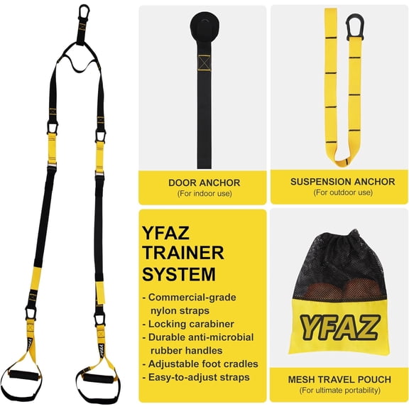 Home Resistance Training Kit for All Levels, Suspension Trainer Straps With Handles For Full Body Workouts at Home, Includes Door Anchor And Mesh Bag for Gym,Outdoor,Travel