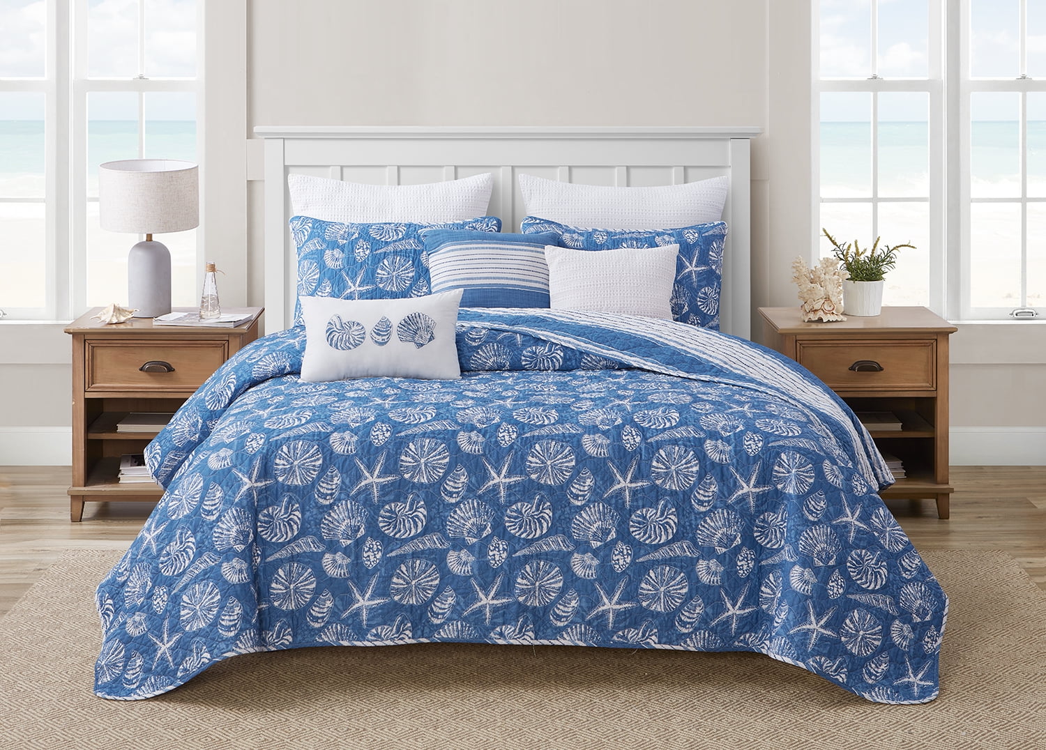 Home Retreat Mare Blue Soft Cotton 3 Piece Quilt Set - Full/Queen ...