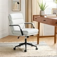 thumbnail image 1 of Faux Leather Home Office Chair, Swivel Task Desk Chair with Padded Cushion, White, 1 of 8