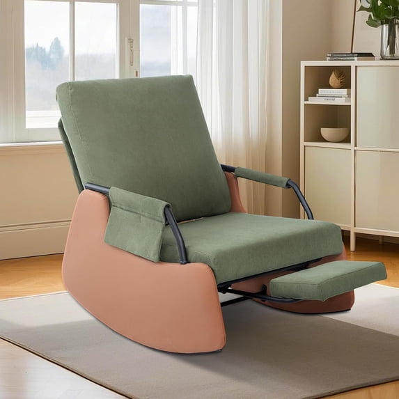 Home Rocking Recliner Chair for Adults, Modern Upholstered Plush Seating Glider Recliner Chair with Side Pocket, Three Levels of Adjustment, Modern Nursery Accent Sofa Chairs
