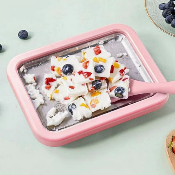 Home Rolled Ice Cream Kit, Portable Instant Rolled Icecream Maker Machine Tray, DIY Freeze Dessert Board with 2 Scrapers, Stainless Steel Ice Cream Maker Tray for Fun Freezer Desserts(pink)