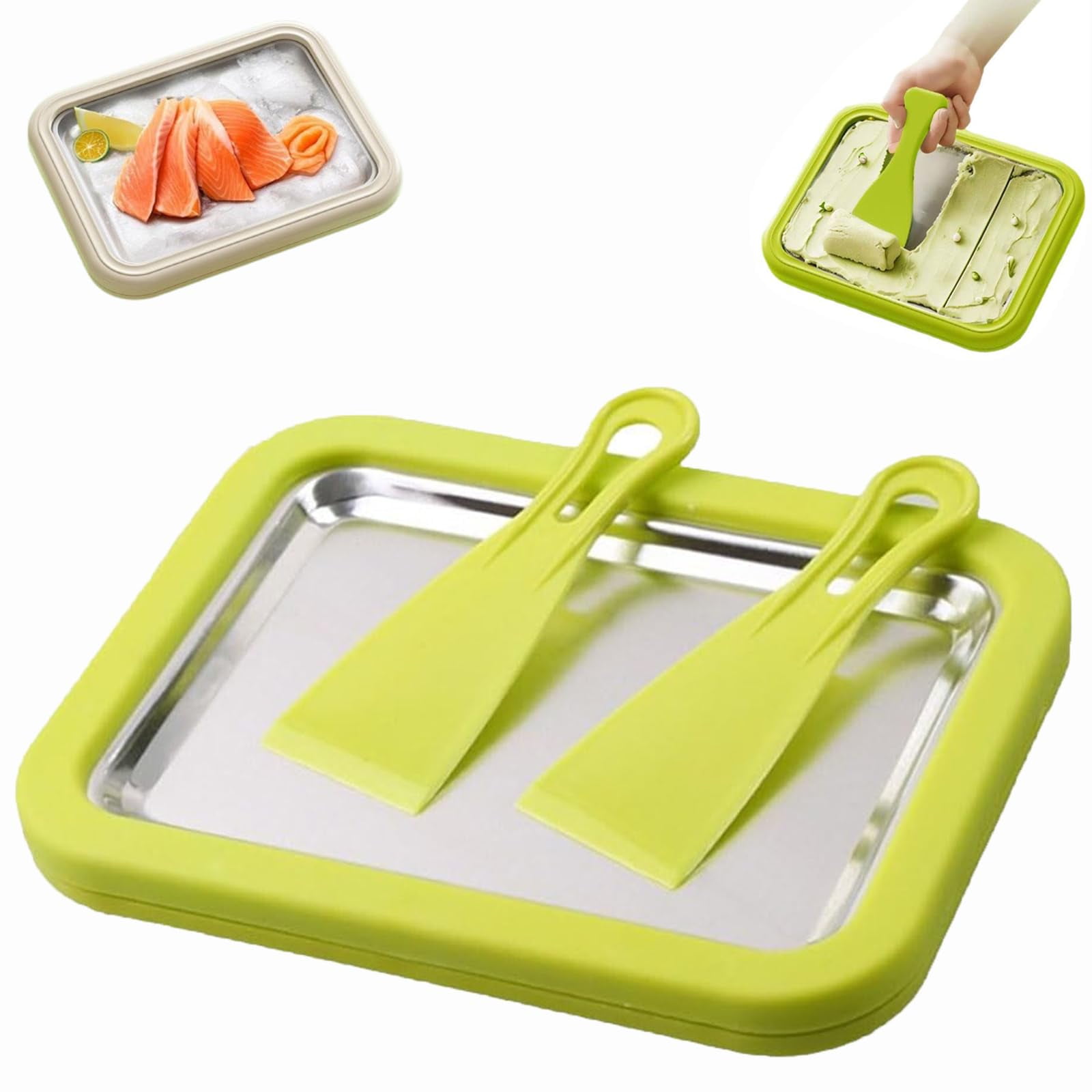 At Home Rolled Ice Cream Maker Kit, At Home Rolled Ice Cream Kit, Instant Ice Cream Roller Maker Tray with 2 Spatulas, Portable Rolled Ice Cream Maker