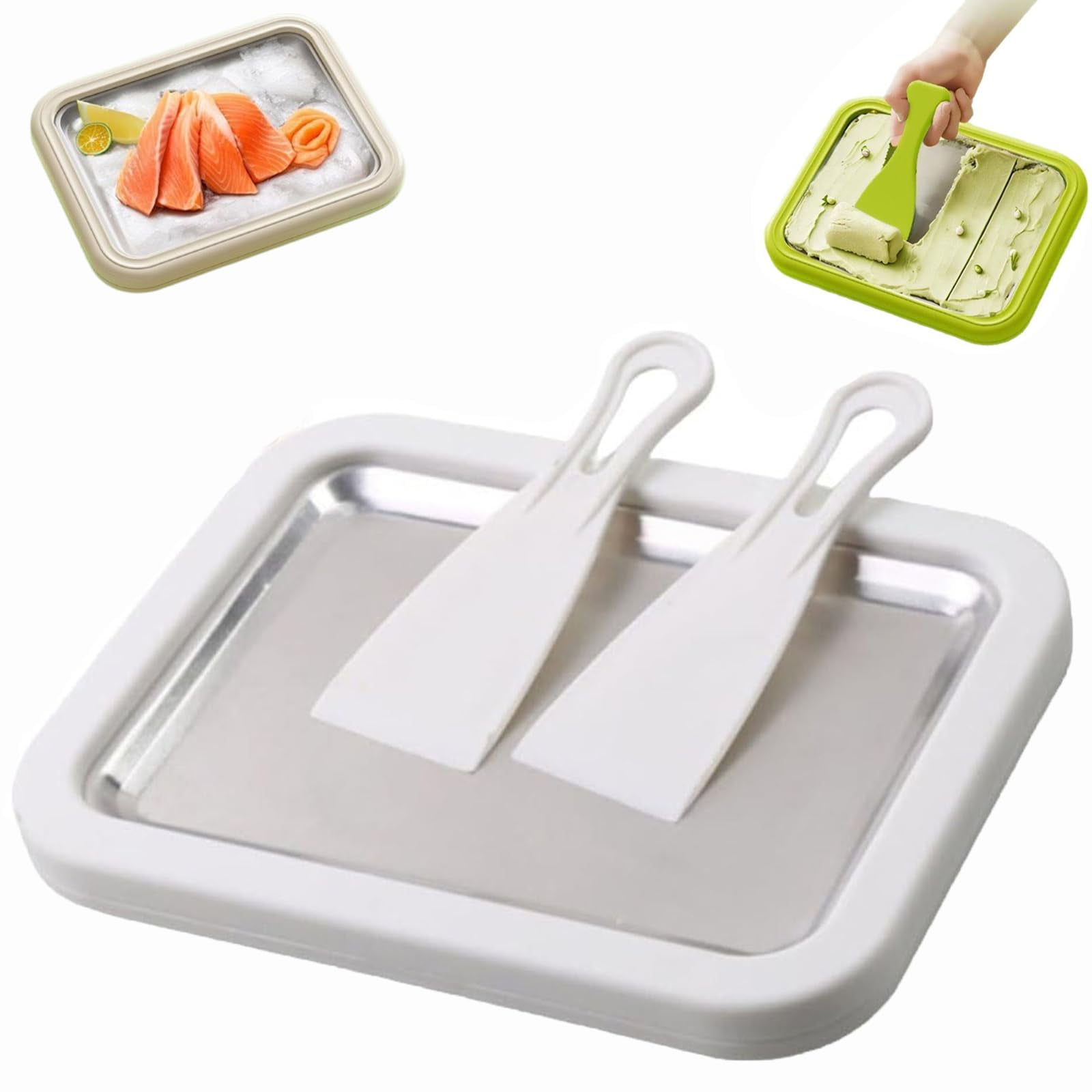 At Home Rolled Ice Cream Maker Kit, At Home Rolled Ice Cream Kit, Instant Ice Cream Roller Maker Tray with 2 Spatulas, Portable Rolled Ice Cream Maker