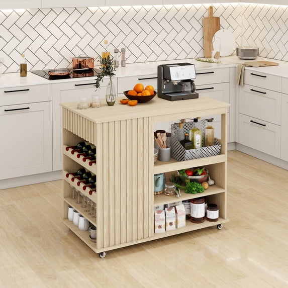 Home Rolling Kitchen Island With Storage Drawers, Rolling Mobile Kitchen Island Table On Wheels With Spice Rack, Kitchen Bar Serving Cart For Hotel Dinning Room
