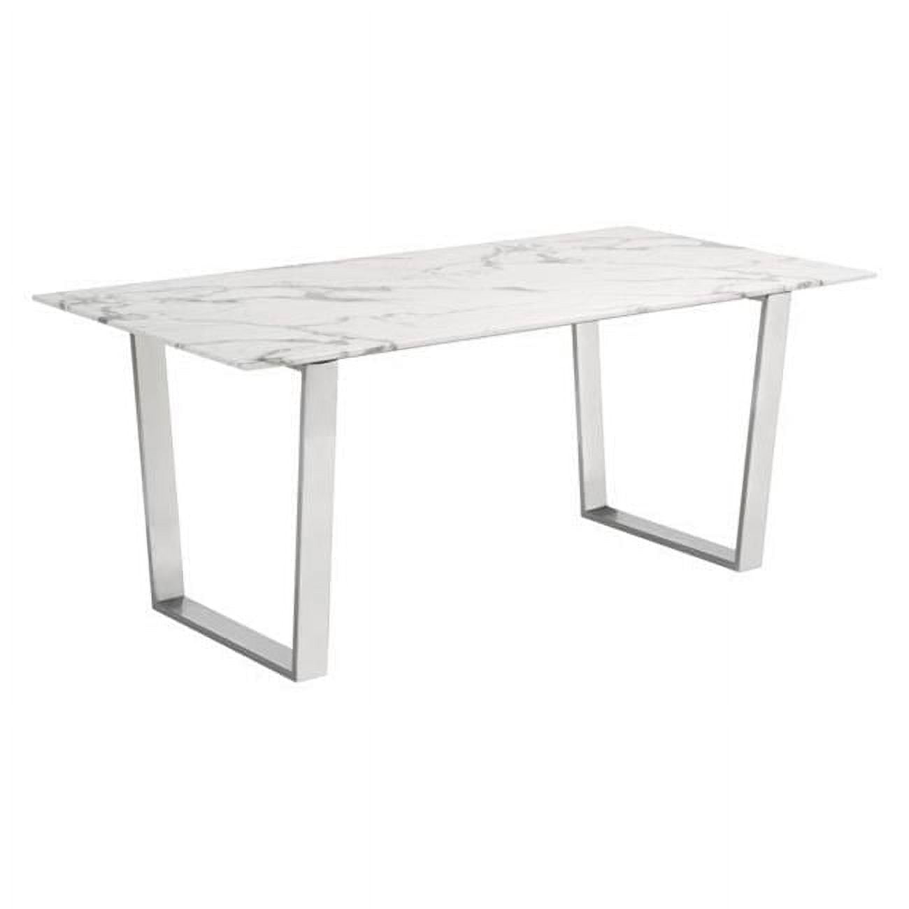 Home Roots 296147 Atlas Dining Table Stone & Brushed Stainless Steel