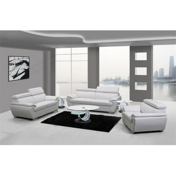 Home Roots 329522 Captivating Leather Sofa Set, White - 114 in.