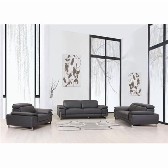 Home Roots 329677 Tasteful Leather Sofa Set, Dark Grey - 93 in.