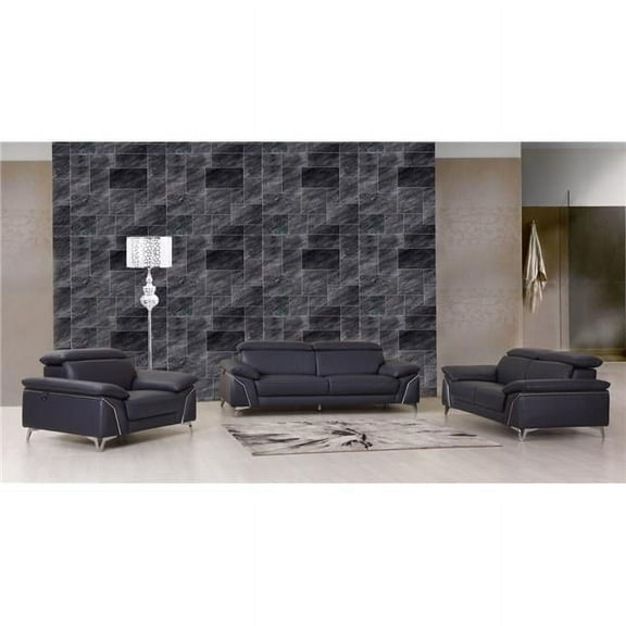 Home Roots 329689 Leather Sofa Set, Navy - 93 in.