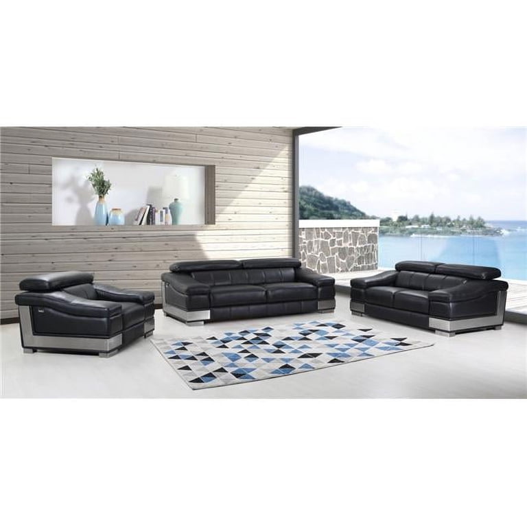 Home Roots 329716 Modern Black Leather Sofa Set for Living Room