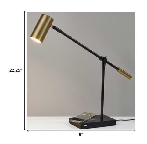 Tech Savvy Black and Gold Adjustable LED Desk Lamp with Charging Pad