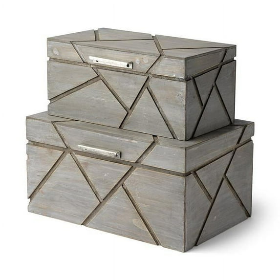 Home Roots 392584 Wooden Boxes with Carved Details, Gray - Set of 2