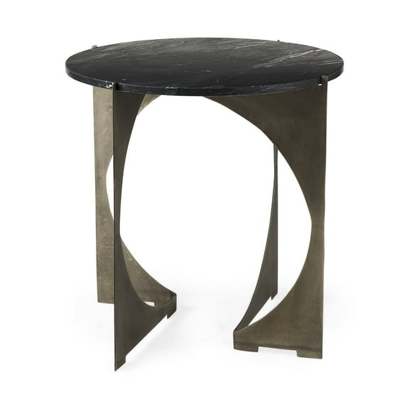 Home Roots 393197 Mod Marble Side Table, Black & Antiqued Nickel