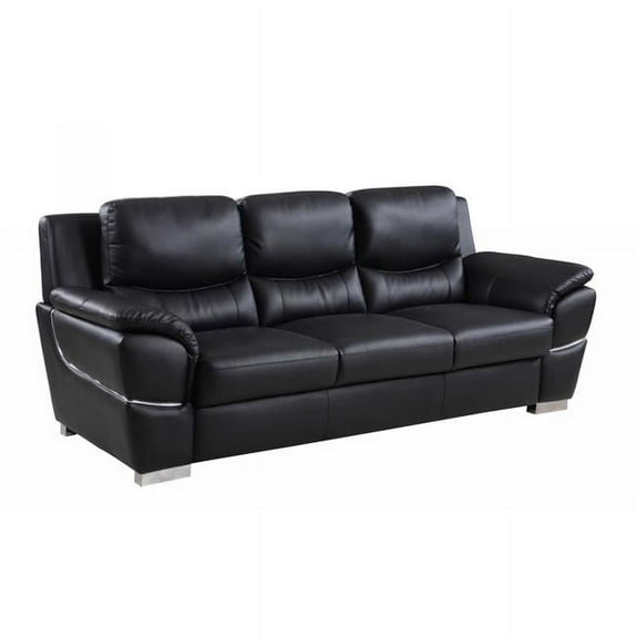 Home Roots 329475 Chic Leather Sofa, Black - 37 in.