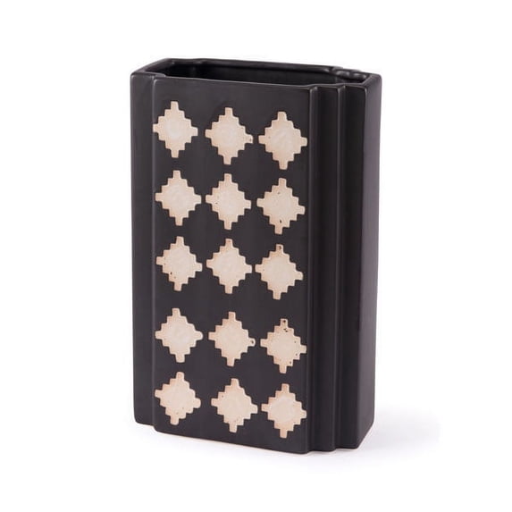Home Roots Decor 295557 11.8 x 7.7 x 4.3 in. Ceramic Rectangular Vase - Black & Beige
