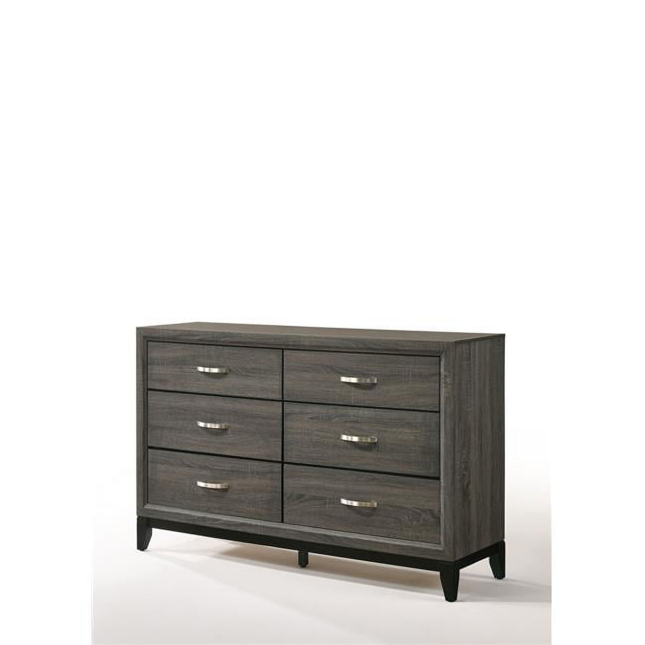 58" Weathered Gray Mid-century Modern Dresser with Nickel Handles