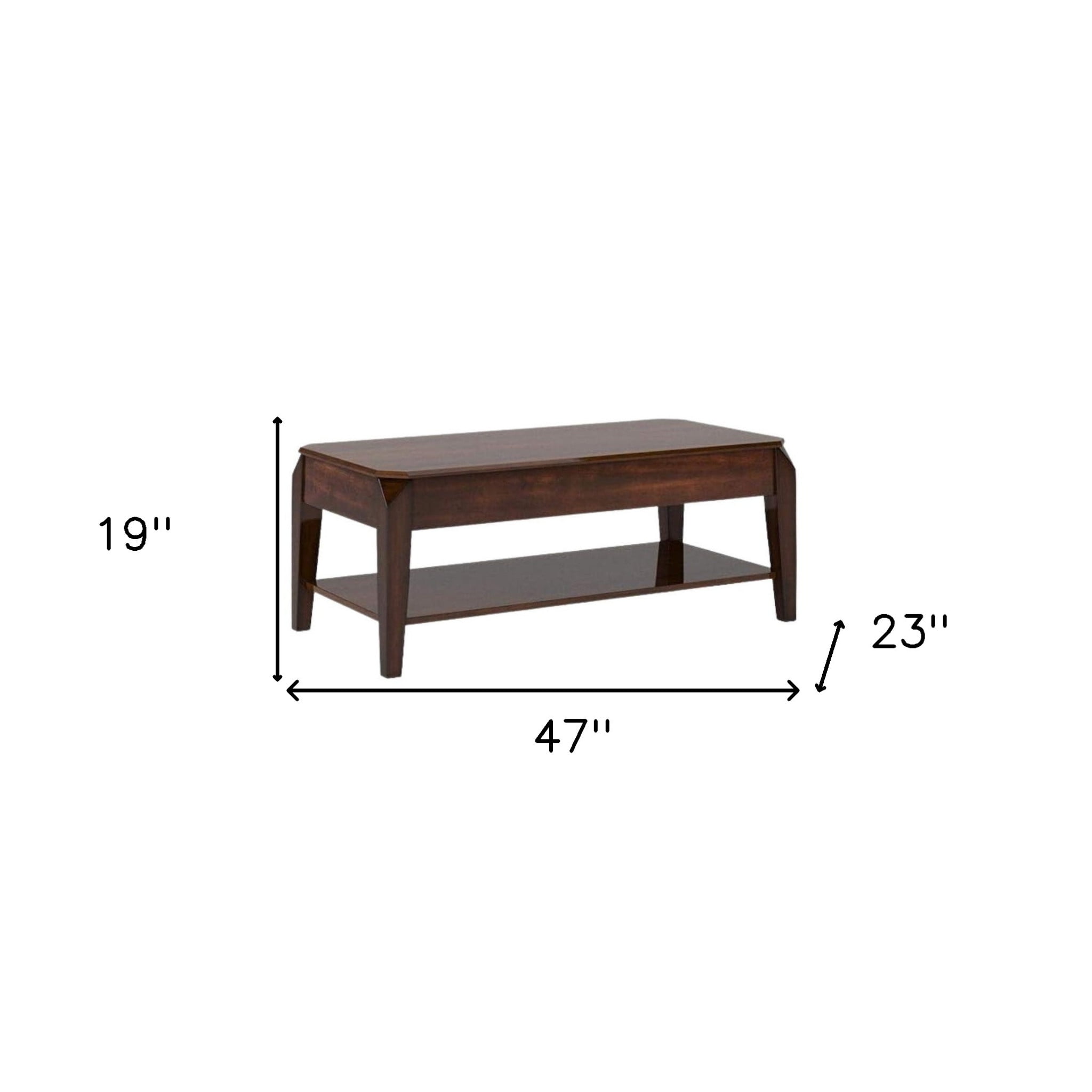Walnut and Marble Lift-Top Rectangular Coffee Table with Storage