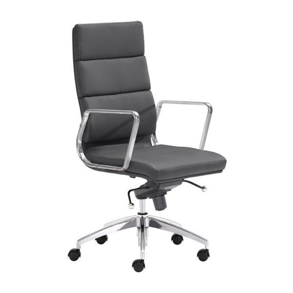 Home Roots Furniture 248987 42-44.5 x 21 x 26 in. Leatherette Chromed Stainless Steel High Back Office Chair - Black