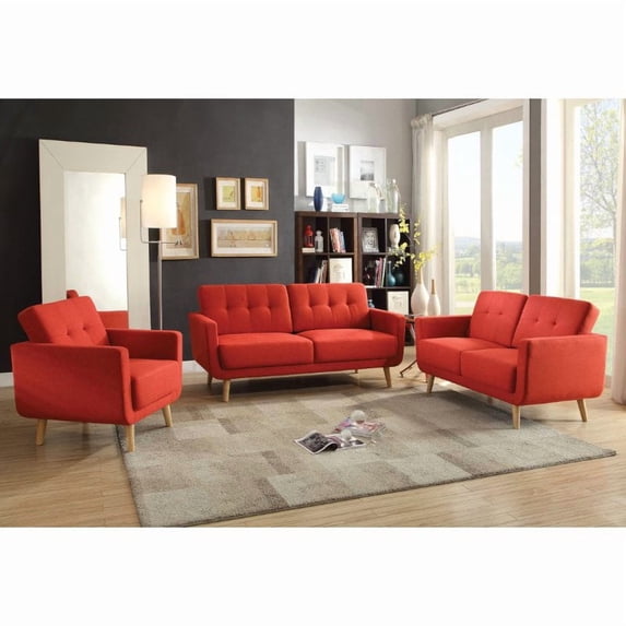 Home Roots Furniture 285663 35 x 33 x 31 in. Linen & Pine Wood Frame Chair - Red