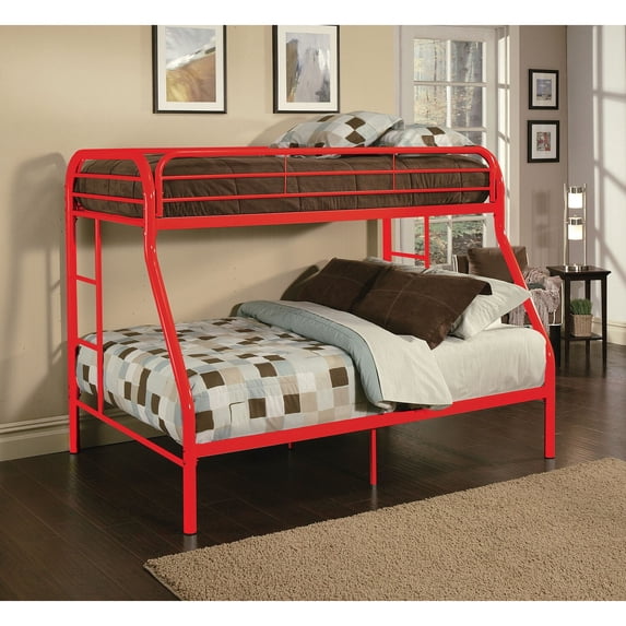 Home Roots Furniture 286576 60 x 78 x 54 in. Metal Tube Twin Full Bunk Bed - Red