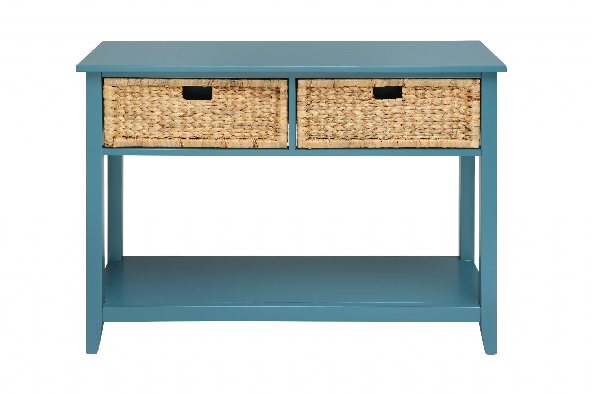 Teal Transitional Solid Wood Console Table with Storage Drawers