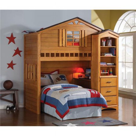Home Roots Loft Bed - Pine Wood, MDF & Plywood, Rustic Oak
