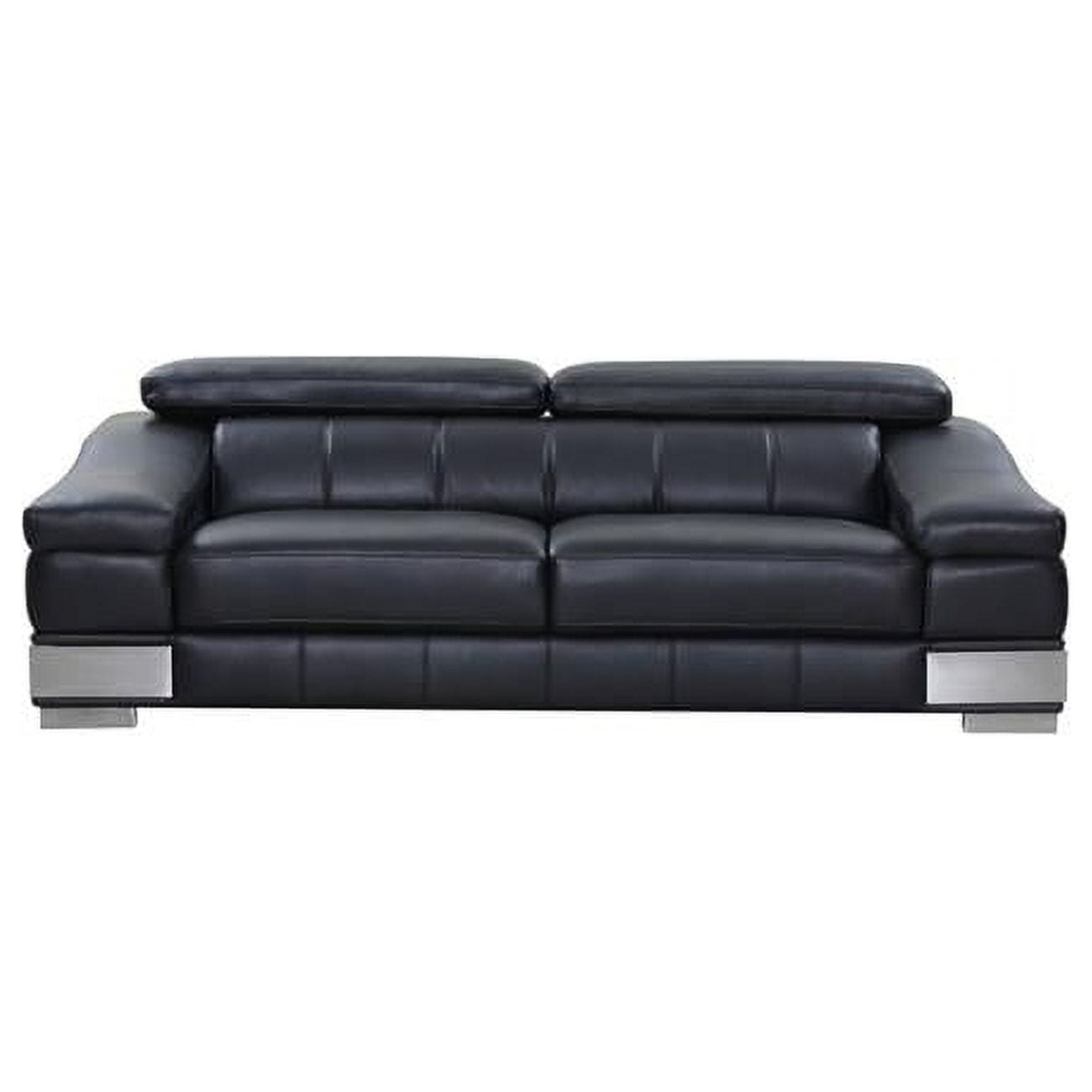 Black Leather Reclining Sofa with Pillow-top Arms, 92"