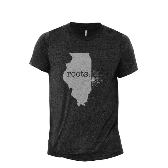 Home Roots State Illinois IL Men's Modern Fit Fun Casual T-Shirt Printed Graphic Tee Charcoal Grey Large