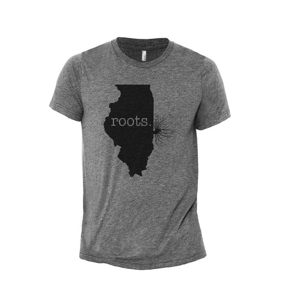 Home Roots State Illinois IL Men's Modern Fit Fun Casual T-Shirt Printed Graphic Tee Heather Grey Large