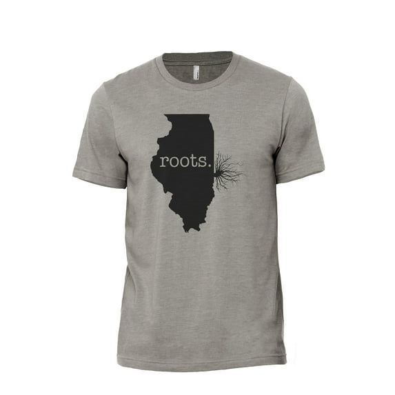 Home Roots State Illinois IL Men's Modern Fit Fun Casual T-Shirt Printed Graphic Tee Military Grey Small