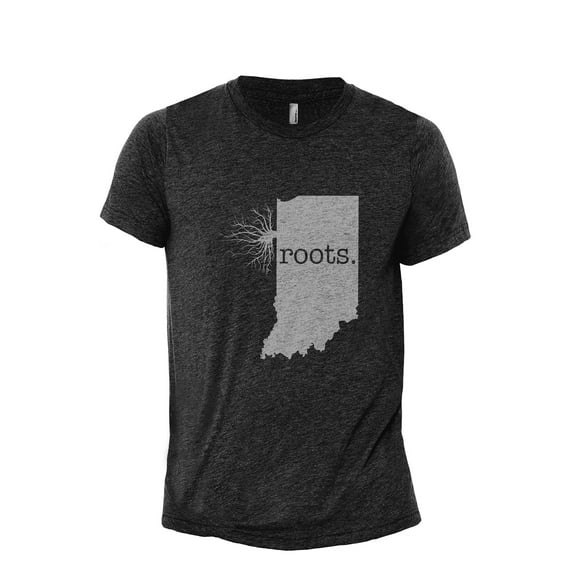 Home Roots State Indiana IN Men's Modern Fit Fun Casual T-Shirt Printed Graphic Tee Charcoal Grey Small