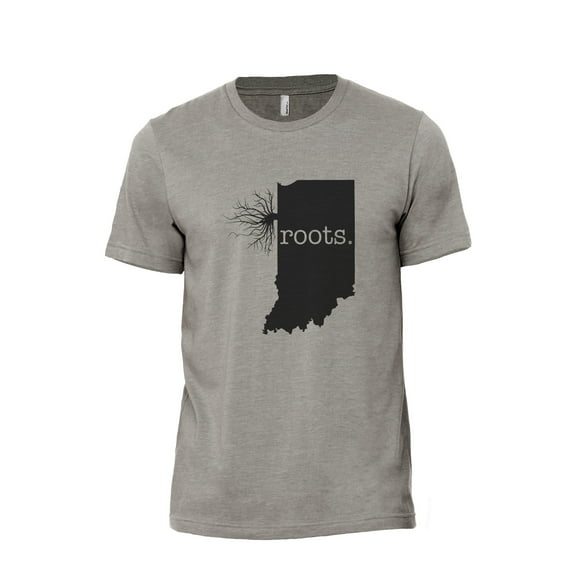 Home Roots State Indiana IN Men's Modern Fit Fun Casual T-Shirt Printed Graphic Tee Military Grey Medium