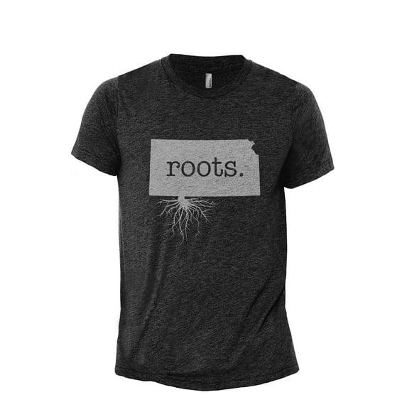 Home Roots State Kansas KS Men's Modern Fit Fun Casual T-Shirt Printed Graphic Tee Charcoal Grey X-Large