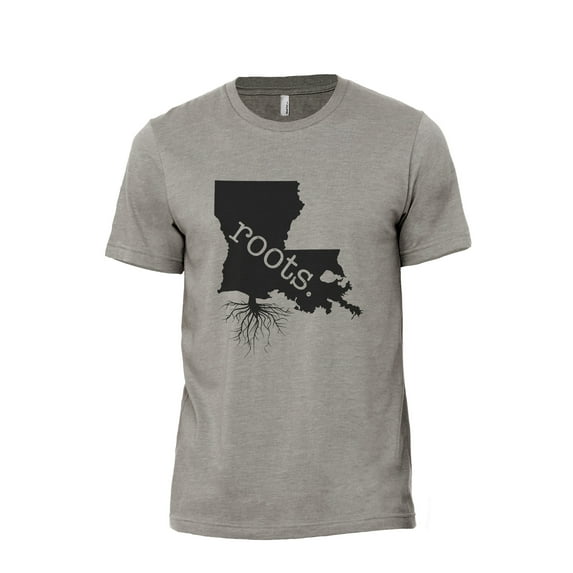 Home Roots State Louisiana LA Men's Modern Fit Fun Casual T-Shirt Printed Graphic Tee Military Grey Small