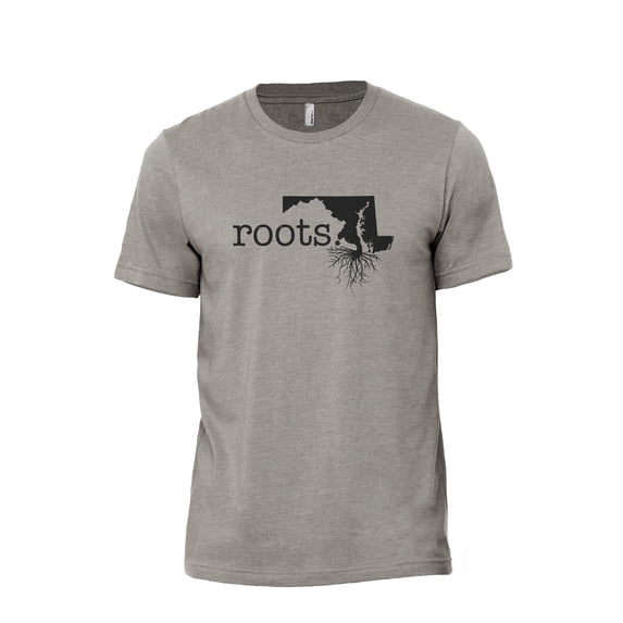 Home Roots State Maryland MD Men's Modern Fit Fun Casual T-Shirt Printed Graphic Tee Military Grey Medium