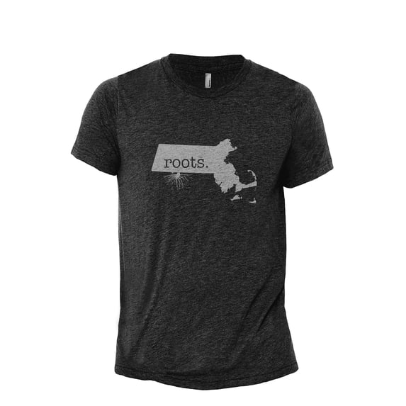 Home Roots State Massachusetts MA Men's Modern Fit Fun Casual T-Shirt Printed Graphic Tee Charcoal Grey X-Large