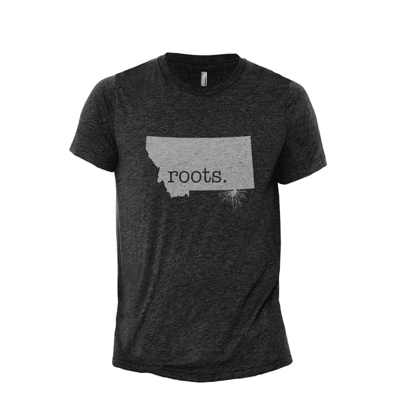 Home Roots State Montana MT Men's Modern Fit Fun Casual T-Shirt Printed Graphic Tee Charcoal Grey Medium