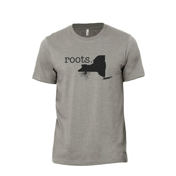 Home Roots State New York NY Men's Modern Fit Fun Casual T-Shirt Printed Graphic Tee Military Grey Medium
