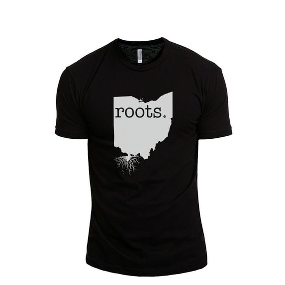 Home Roots State Ohio OH Men's Modern Fit Fun Casual T-Shirt Printed Graphic Tee Black Large